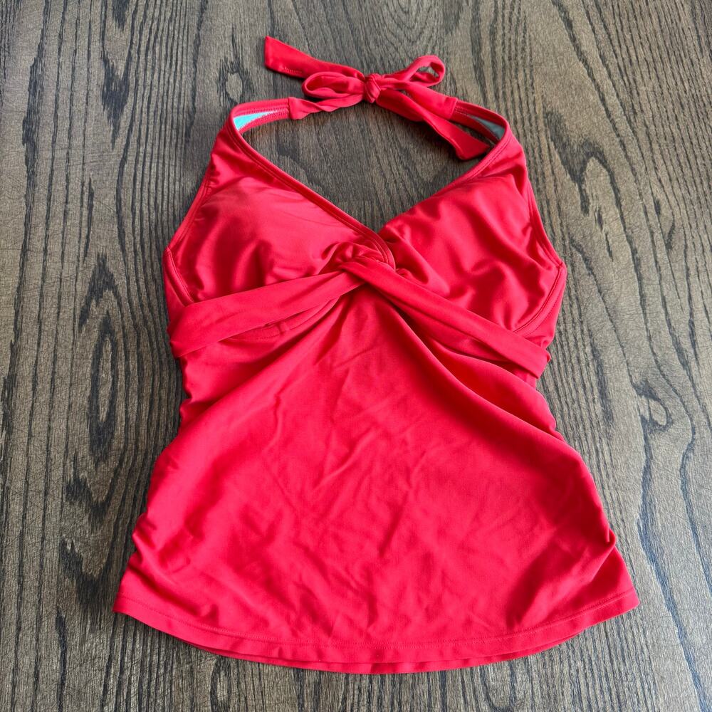 Athleta Womens Solid Red Underwire Halter Tankini Swim Suit Top Size 32D/DD